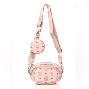 MCM Essential Multifunction Crossbody Small Visetos Cognac Powder Pink